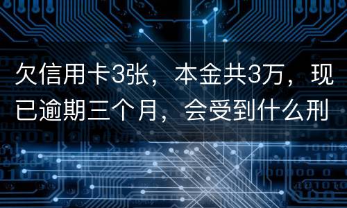 欠信用卡3张，本金共3万，现已逾期三个月，会受到什么刑罚