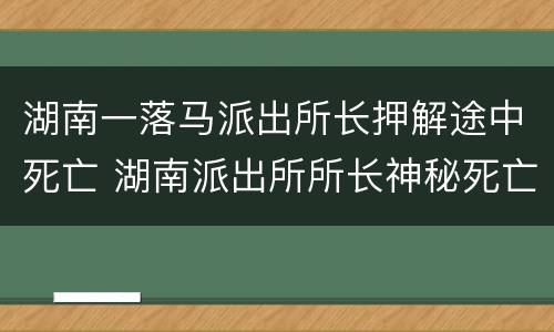 湖南一落马派出所长押解途中死亡 湖南派出所所长神秘死亡