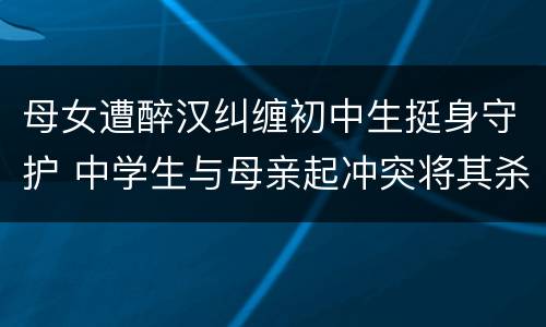 母女遭醉汉纠缠初中生挺身守护 中学生与母亲起冲突将其杀死