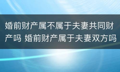 婚前财产属不属于夫妻共同财产吗 婚前财产属于夫妻双方吗