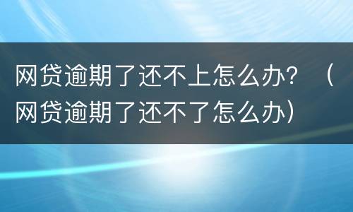 网贷逾期了还不上怎么办？（网贷逾期了还不了怎么办）