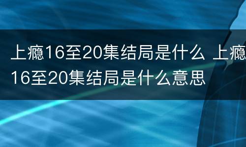 上瘾16至20集结局是什么 上瘾16至20集结局是什么意思