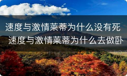 速度与激情莱蒂为什么没有死 速度与激情莱蒂为什么去做卧底