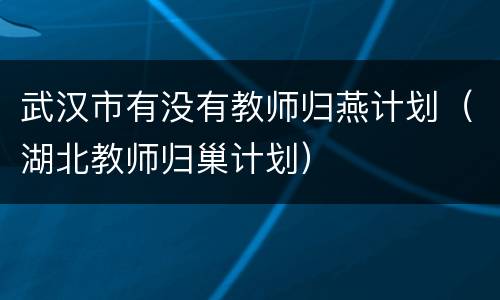 武汉市有没有教师归燕计划（湖北教师归巢计划）