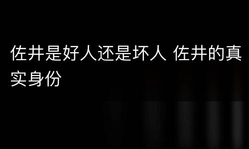 佐井是好人还是坏人 佐井的真实身份