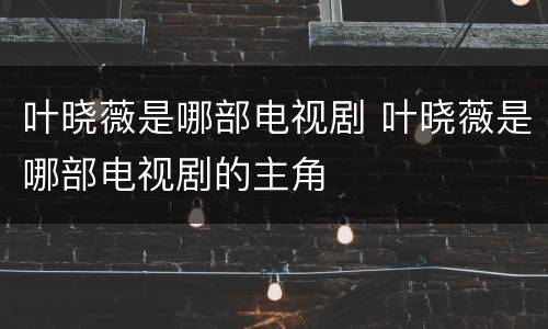 叶晓薇是哪部电视剧 叶晓薇是哪部电视剧的主角